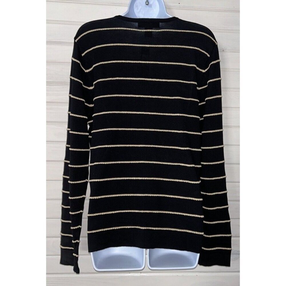 NWT August Silk Heritage Sz XL Black Gold Stripes Textured Button Up Cardigan - Picture 5 of 10